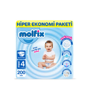 Molfix Bebek Bezi 4 Beden Maxi Hiper Ekonomi Paketi 200 Adet