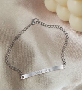 BK Gift Kişiye Özel İsimli Slim Silver Plakalı Bileklik