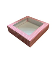 Pencereli Karton Kutu Çizgili Model 20X20X5 CM (10 Adet)  Pembe