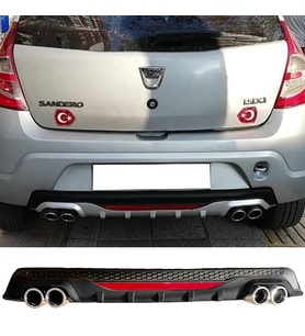 Dacia Sandero Siyah Difüzör Difizör Yuvarlak Egzoz Görünüm Reflektörlü