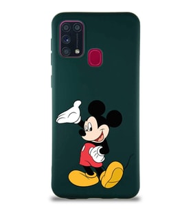 Samsung Galaxy M31 Soft Premier Kapak Mickey Mouse-C Tasarımlı Silikon Kılıf - Yeşil (Şeffaf)