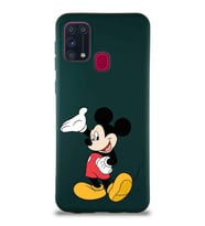 Samsung Galaxy M31 Soft Premier Kapak Mickey Mouse-C Tasarımlı Silikon Kılıf - Yeşil (Şeffaf)