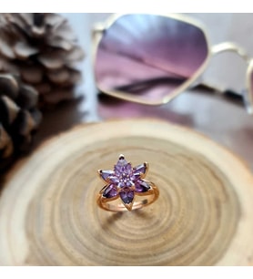 925 Ayar Gümüş Rose Kaplama Mor Taşlı Lotus Çiçeği Kadın Kolye