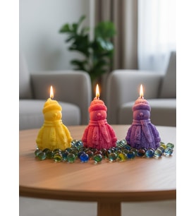 KARDAN ADAM 3'LÜ HEDİYELİK DEKORATİF HOŞ KOKULU SOYA WAX MUM (KIRMIZI + SARI + MOR RENKLİ)