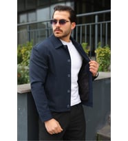Spor Şık Rahat Kumaş Düğmeli Mevsimlik Ceket (Lacivert)