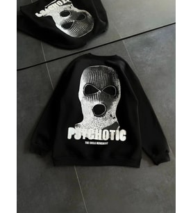 Kışlık Bisiklet Yaka Baskılı SweatShirt - Siyah