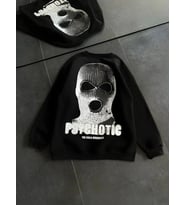 Kışlık Bisiklet Yaka Baskılı SweatShirt - Siyah