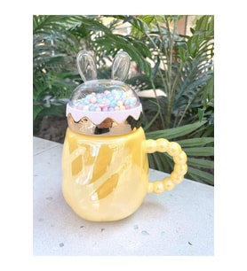 Tavşan Kapaklı Ponpon Kupa Mug sarı