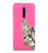 Oppo Reno 2z Uyumlu Lansman Kılıf Catface Tasarımlı İçi Kadife Kapak-Neon Pembe (Şeffaf)