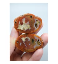 Carnelian Kırmızı ve Yakılmış Turuncu Bantlı Siyah Deniz Akik Çifti, Mor Göz Akik