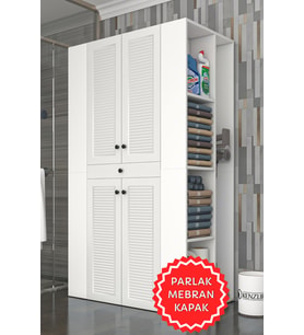 Kenzlife membran çamaşır-kurutma makinesi dolabı biruni byzbyz panjur 187*110*60 mebran kapak suntalam gövde (Beyaz-Gri)