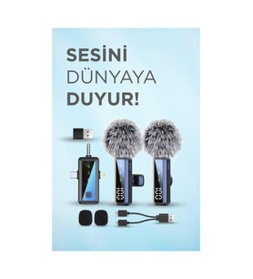 H68 Type-C + Lightning + Aux 2li 3in1 Kablosuz Yaka Mikrofonu