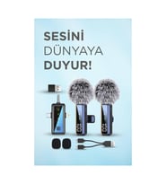 H68 Type-C + Lightning + Aux 2li 3in1 Kablosuz Yaka Mikrofonu