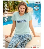 Aydoğan Homewear -Winner- Yazılı Viskos Yazlık Pijama Takımı-240038 (Siyah)