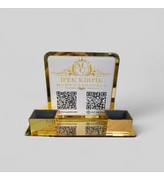 Masaüstü Firma Logolu Qr Kodlu Kartvizit Bölmeli Müşteri Karşılama Gold Pleksi