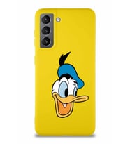 Samsung Galaxy S21 Soft Premier Kapak Donald Duck-A Tasarımlı Silikon Kılıf - Sarı (Şeffaf)