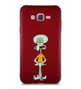 Samsung Galaxy J7 Core Soft Premier Kapak Squidward Dokunaç Tasarımlı Silikon Kılıf - Mürdüm (Şeffaf)