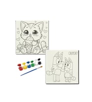 Okul Etkinliği-2'li Tuval Boyama Seti. 20x20 Cm Uv Baskı 6 Akrilik Boya 1 Fırça-model-221