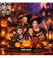 BK Gift Kişiye Özel Halloween Cadılar Bayramı Aile Karikatürlü MDF Masaüstü Biblo