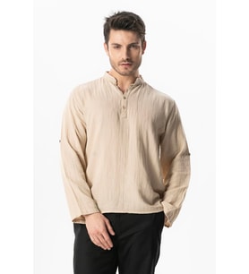 Uzun Kol Hakim Yaka Müslin Yazlık Sweatshirt Bej Bej