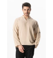 Uzun Kol Hakim Yaka Müslin Yazlık Sweatshirt Bej Bej