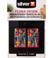 2’li Flora Desenli Mikrofiber Mutfak ve Temizlik Bezi 40x40 cm Süper Emici İz Bırakmaz