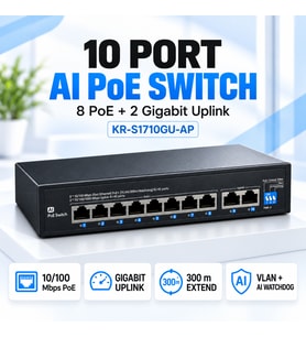 KR-S1710GU-AP 8+2 Port AI PoE Switch – 8 PoE, 2 Gigabit Uplink, VLAN ve 300 Metre Extend