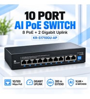 KR-S1710GU-AP 8+2 Port AI PoE Switch – 8 PoE, 2 Gigabit Uplink, VLAN ve 300 Metre Extend