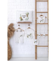 Pia Baby Premium %100 Pamuk İsme Özel Erkek Bebek Hediye Seti Zıbın Yastık Kılıfı 5038-06 (Ekru)