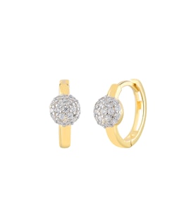 MOOM MÜCEVHERAT Kadın 14 Ayar Altın Küpe Minimalist Zirkon Taş Top Figürlü Halka Altın Küpe 12 mm