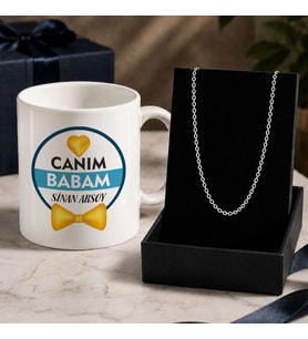 BK Gift Kişiye Özel Babalar Günü Tasarımlı Beyaz Kupa & Forse Zincir Kolye -11, Babalar Günü Hediyesi