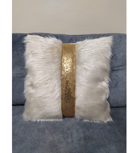 YILMAZHOME Peluş Şeritli Kırlent Kılıfı - (Kemik Peluş-Gold Şeritli)