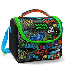 Coral High Erkek Çocuk Siyah Yeşil Grafiti İlkokul Okul Beslenme Çantası - Yalıtımlı