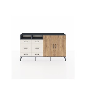 Arges Konsol 4 Raflı 6 Çekmeceli 2 Kapaklı 176x30x99 Antrasit-Çam/Aytaşı