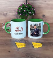 Okul Müdürü Kupa Bardak Yeşil Fotoğraflı Öğretmenler Günü Hediyesi
