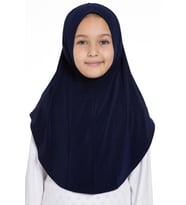 Lacivert Pratik Hazır Geçmeli Genç Tesettür Bone Sandy Kumaş Düz Hijab 2312_02