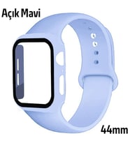ALLY Apple Watch 4-5-6 44mm Silikon Kordon Kayış ve Ekran Koruyucu Kılıf-(5775)