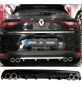 Renault Megane 4 Difüzör Arka Tampon Eki 4 Egzoz Çıkışlı Siyah Lüx Tip