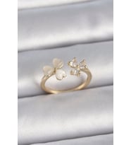Gold Renk Ayarlanabilir Zirkon Taşlı Kalp Beyaz Mineli Model Kadın Yüzük - EBJ261410W29247 (Renksiz)