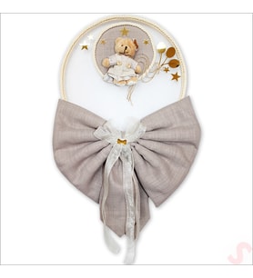 Kasnaklı Fiyonk ve Ayıcıklı 30cm Kapı Süsü - Toprak (STD)