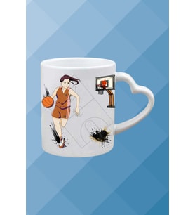 Basketboll Temalı Kadın Oyuncu Baskılı Kalpli Kulp Kupa Bardak Çay Kahve Fincanı-2