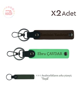 Çocuğa Doğum Günü Jest, İsim & Soyisim Kişiselleştirilmiş 2’li Anahtarlık, Koyu Kahve-F Yeşil-Yeşil