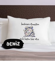 BK Gift Kişiye Özel Eğlenceli Tasarrımlı Pamuklu Yastık Kılıfı ve Göz Bandı Uyku Seti-2, Tasarım Ev Tekstili, Uyku Bandı, Ev Hediyesi