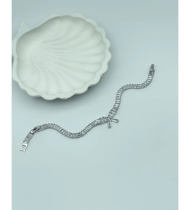 Çelik Silver Baget Tasarım Taşlı Su Yolu Bileklik - 25-blk52