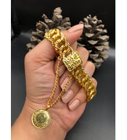 22 ayar altınkaplama kadın gold ceyrekli kilitli künye kelepçe modeli adet fiyatıdır