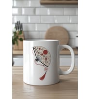 Minimal Yelpaze Desenli 330ml Baskılı Beyaz Seramik Kupa Bardak