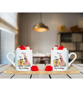 Sünger Bob & Patrick ( Biz En Deliyiz ) Tasarımlı Çift Ahşap Tabaklı Kişiye Özel Türk Kahvesi Fincanı Seti