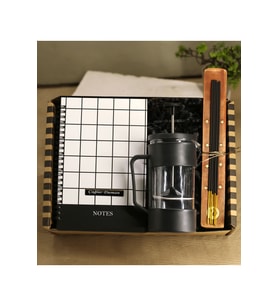 Kişiye Özel Spiralli Desenli Defter & French Press & Tütsü Hediye Seti