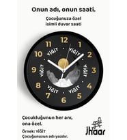 İsme Özel Soyut Gece Görüşü Çocuk Odası Duvar Saati Orta Boy 30 cm Siyah Camlı Sessiz