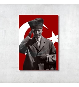Mustafa Kemal Atatürk Kalpaklı MDF Duvar Panosu - 20x28 cm Dekoratif Ahşap Tablo